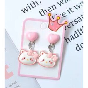 Hello Kitty Pink Resin Clip-On Dangle Earrings – Cute Drop Style for Girls